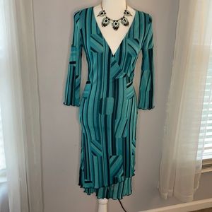 Damada Turquoise and Black Striped Wrap Dress